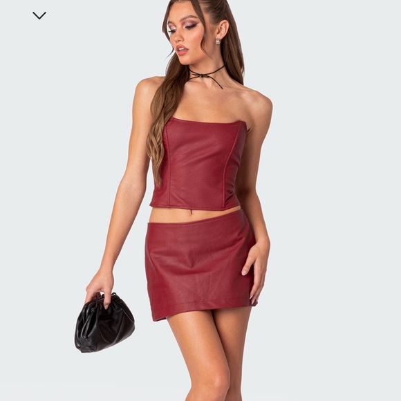 edikted red faux leather two piece set - Picture 2 of 7